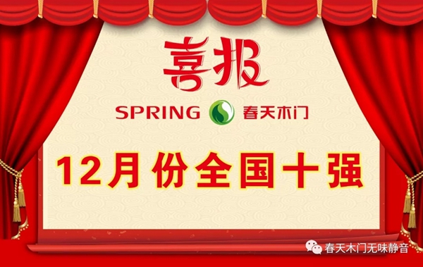 春天木門(mén)2019年12月全國(guó)銷(xiāo)售十強(qiáng)