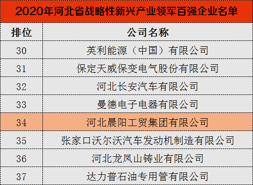 河北晨陽工貿(mào)集團再次入選河北省戰(zhàn)略性新興產(chǎn)業(yè)“雙百強”企業(yè)榜單 