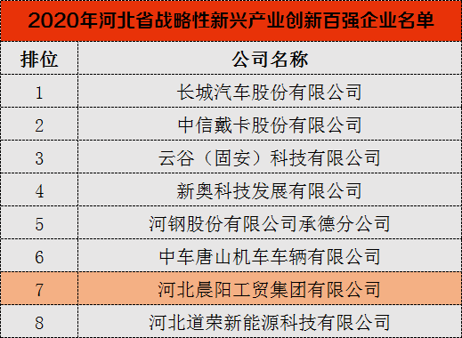 河北晨陽工貿(mào)集團再次入選河北省戰(zhàn)略性新興產(chǎn)業(yè)“雙百強”企業(yè)榜單 